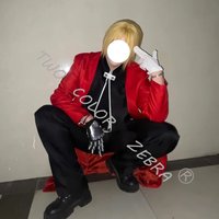 Anime Alchemist Edward Elric Cosplay Red Trench Coat Props Costume Wig Gloves Belt Set for Comic Conventions & Halloween Parties