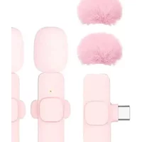 Mini Pink Wireless Microphone; Portable Lavalier for Phone, PC and Camera Live Gaming Recording.