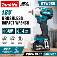 Makita DTW285 18V bürstenloser Elektroschrauber 280N.m 1/2" Steckschlüssel, wiederaufladbarer Bohrschrauber, kompatibel mit Makita 18V Akku, 100% originaler Makita 18V 6.0Ah wiederaufladbarer Akku für