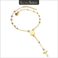 LUXUSTEEL Cross Rosary Bracelet For Women Men Virgin Mary Religious Prayer Bead Link Chain on Hand Christian Jewelry Adjustable