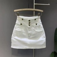 new white high-waisted denim skirt button a-word hip skirts for women with pocket
