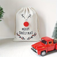 5pcs/set 13 * 18cm Christmas canvas bundle pocket, 3D reindeer Christmas gift bag drawstring, Christmas decoration bags