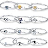 New Original 925 Sterling Silver Charm Bracelet 16-21CM Blue Moon & Star Snake Chain Bracelet For Women DIY Jewelry Gifts