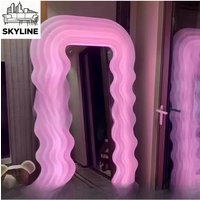 Sculptural Wave Shape Illuminated Floor Mirror Minimal Nordic Stand Fit For Household Dressing & Boutique Layout