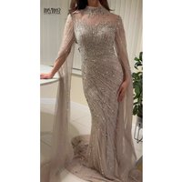MYMB Champagne Mermaid Beaded Elegant and Pretty Women's Dresses 2025 New Muslim Long Sleeves Mother of The Bride Wedding Gowns