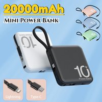 20000mAh Mini Power Bank Powerbank Portable Charger Fast Charging External Battery for IPhone Xiaomi Built in Cable Fast Charge