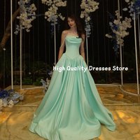 Prom Dresses New Glossy Satin Strapless Corset Bodice Pearl Shoulder Strap Big Sweeping Train Formal Outfit Customized