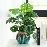 43 cm 12 Gabeln Künstlicher Monstera-Baum, grüne Kunstpflanzen, immergrüne Kunststoffblätter, tropisches künstliches Palmblatt für Hausgarten-Dekoration