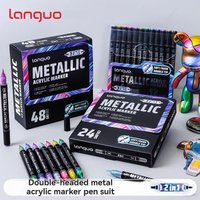 12/48 Metallic Colors Acrylic Paint Markers Dual Tip Pens for Rock Painting Wood Canvas Stone Glass Ceramic Art Supplies Languo