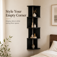 Black Floating Corner Shelf,5-Tier Wall Mount Shelf for Home Decor & Storage