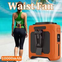 Rechargeable Waist Fan Portable Hands Free Mini Fan With Power Bank Flashlight 5 Speeds For Outdoor Activities