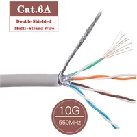 Gray Cat6a Ethernet Cable 26AWG 30M 50M 100M 10M Networking Wire S/FTP Installation Double Shield Solid Copper LSZH Lan Cables
