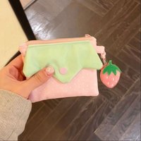 Kawaii Strawberry Coin Purse Polka Dot Portable Mini Cosmetic Bag Zipper Design Lipstick Pouch Women Girls