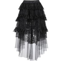 Gothic Sexy Elegant Lace Skirt For Women Layered Pleated Asymmetrical High Low Tulle Long Skirts Vintage Black Fashion Plus Size