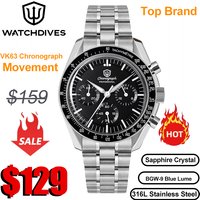 Watchdives New Wd1863 Quartz Men Watch VK63 Chronograph Bubble Sapphire Waterproof 39Mm Steel Top Brand Luxury Business Watch image 4