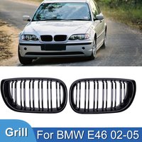 Pulleco For BMW 3 Series E46 Car Front Bumper Grilles Racing Grill Kidney Dual Line Grills Gloss Black Grille 4 Door 2002-2005