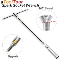 Spark Plug Socket Wrench Set Remover Installer 3/8 Drive Swivel Universal Joint Magnetic Flex Head Deep Extension Bar Auto Tool