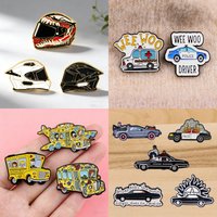 2-5pcs/Set Cool Cartoon Car Enamel Pin Vintage Red Sedan Bus Brooches Lapel Pins Backpack Accessories Decorative Jewelry Gifts