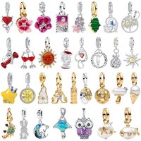 Original 925 Sterling Silver Colorful Flower Sun Star Heart Wine Glass Bead Pendant for Women DIY Bracelet Necklace Jewelry Gift