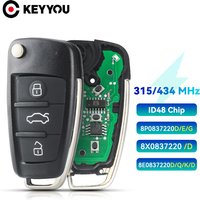 EllYYOU-Clé à distance de voiture à 3 boutons pour Audi A3 TT, S3 A4, S4, années 2005-2013, 8P08ino 220D, 8X08ino 220D, 434Mhz, 48 Chip, Auto Smart Flip Key