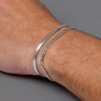 2pcs Men's Flat Chain Bracelet,Silver Color Stainless Steel Adjustable Wristband,Minimalist Unisex Jewelry Gift