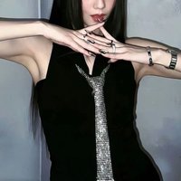 Chic Korean Rhinestone Necktie Black Dazzling Long Necklace Harajuku Style Alloy Rhinestone Tie Daily