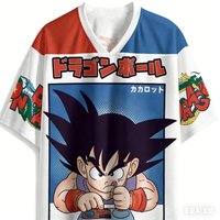 2026 New Bandai Japanese Anime Dragon Ball Son Goku Arcade Retro American Football Jersey 2025 Red White Blue Anime Streetwear
