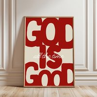 Modern,Retro Red God is Good Christian Quote Wall Art Print Canvas Painting Poster Picture For Bedroom,Living Room Home Decor