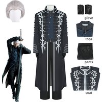 DMC Vergil Cosplay Costume, Tenue Complète Devil May Cry avec Perruque, Déguisement Gothique d'Halloween pour Homme