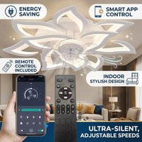 Slimme bloem plafondventilator met dimbaar LED-licht, afstandsbediening & app-bediening, timerfunctie, stille onzichtbare bladen, moderne woonverlicht