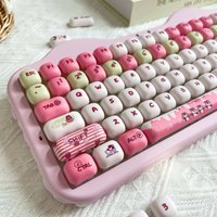 141-Key PBT Dye-Sublimated Keycap Set, MOG Profile, Strawberry Bear Theme Compatible with MX Switches for 61/64/68/87/96/104/108