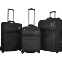 JLY 2-Piece/3-Piece Black Softshell Luggage Set, Expandable 2-Wheel Suitcase with Laptop Compartment & Lockable Zippers