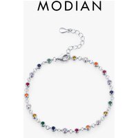 MODIAN Bohemia Style Charm Chain Bracelet For Women Real 925 Sterling Silver Rainbow Color CZ Female Fashion Jewelry Accessory