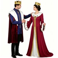Medieval King Queen Costume Set Renaissance Royal Couple Outfits Matching King Cape Queen Gown with Crowns for Halloween Cosplay