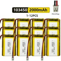 103450 3.7V 2000mAh Polymer Lithium Rechargeable Battery with JST PH2.0 Plug, High Capacity for Camera GPS Navigator MP5 Headset