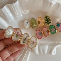 Quicksand Gold Leaf Green Leaf Pink Dried Flower Barrettes Pearl Oval Alloy Duckbill Clip Side Bang Clip Accessories New