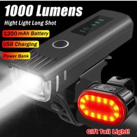 Światło rowerowe LED 1000LM, przednie, ładowane przez USB, z inteligentnym czujnikiem, tylne światło LED, wodoodporna, jasna latarka, światła rowerowe zapewniające bezpieczeństwo.