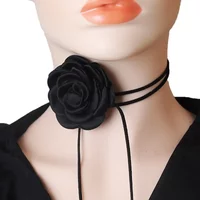 Black Velvet Cord Choker With Flower Scarf Silk Scarf Big Large Floral Rose Chocker 2025 Trendy Fashion Jewelry Y2K Accessories
