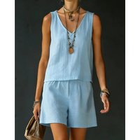 Summer New Cotton Linen Casual Vest Shorts 2-piece Set Fashion Simple Sleeveless Top Women's Vacation Daily Shorts Set 2026