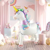 1pc Freestanding Cute Rainbow Unicorn Aluminum Film Standing Inflatable Balloon for Girls Birthday Decoration Kids Animal Party