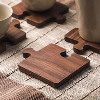 4pcs Wooden Coaster Retro Style Teacup Mats Creative Building Block Shape Cup Mat Desktop Heat Insulation Mats Tea sets Supplies