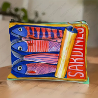 Gourmet Sardine Cosmetic Bag, Realistic Olive Oil Fish Wallet, Makeup Bag for Women Watercolor Food Theme Accessory Pencil Case