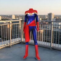 Adult Female Captain Ms Marvel Carol Danvers Cosplay Costume Superhero Zentai Bodysuit Halloween Party Jumpsuit