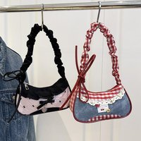 Fashion Pink Mini Handbags Women Harajuku Plaid Contrast Color Shoulder Bag Crescent Bag For Women Girls Underarm Bags