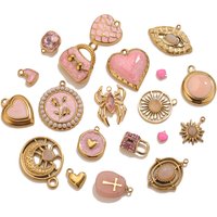 1-20pcs 18K Gold Pink Enamel Heart Sun Moon Charms for DIY Necklace Bracelet Anklet Making Supplies Bulk Items Wholesale
