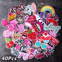 40pcs/Lot Pink Okey Bus Owl Patches for Clothing Embroidery Applique Ironing Supplies Decorative Iron on Patch Badge Cheap Items