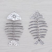 1 x Tibetan Silver/Fancy Golden Color Large Hammered Fish Bone Skeleton Charm Pendant for DIY Necklace Jewelry Making 103x57mm