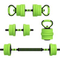 20kg Four-In-One Adjustable Weight Dumbbells Set, Barbell, Kettlebell, Push Up Stand - Green