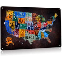 Y1,Vintage Plaque Poster Garage Bar Home Wall Decor, USA Map Route 66 License Plate Metal Sign Aluminum es-aluminum