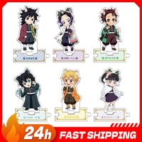 Giyu Cat Ears Figure Q Acrylic Stand Mini Tanjiro Cute Cat Standing Plate Zenitsu Acrylic Ornaments Collectible Accessory Toys